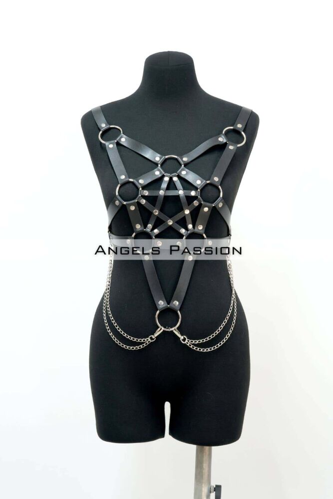 Stylish Leather Breast Harness with Chain Detail, Bustier Harness, Leather Breast Harness - 3