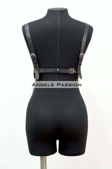 Stylish Leather Breast Harness with Chain Detail, Bustier Harness, Leather Breast Harness - 5