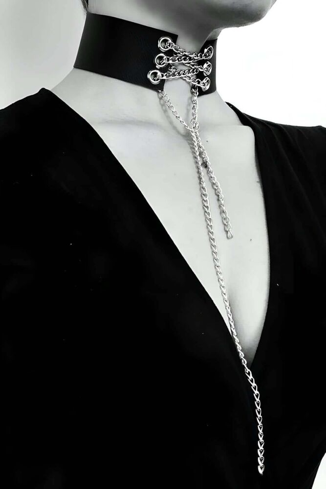 Stylish Leather Chain Choker for Lingerie - 1