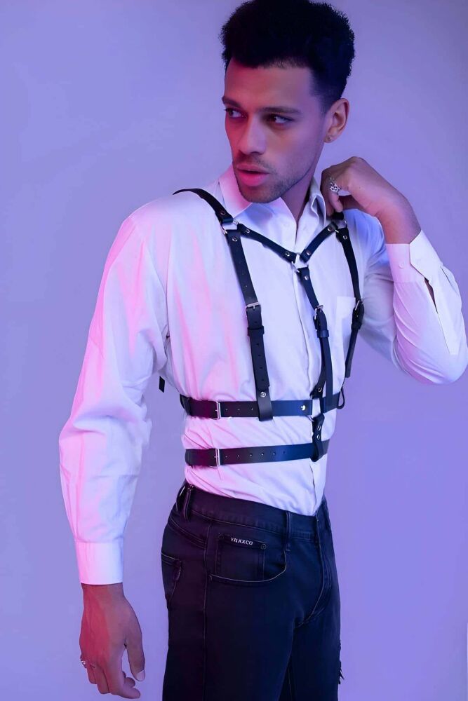 Stylish Leather Chest Harness for Men - 3