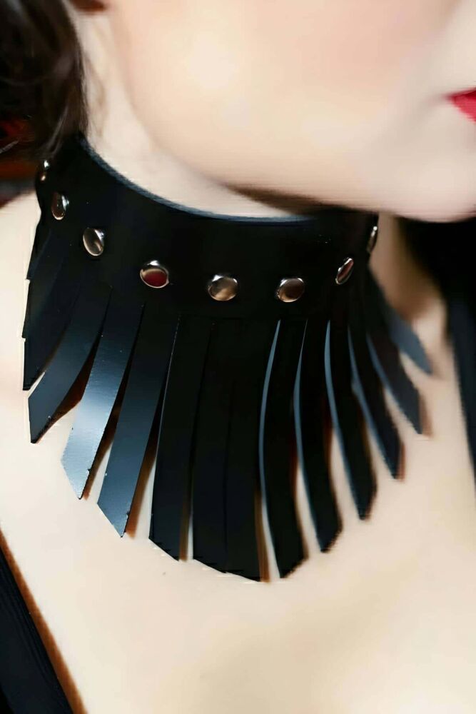 Stylish Leather Choker with Tassels - 2