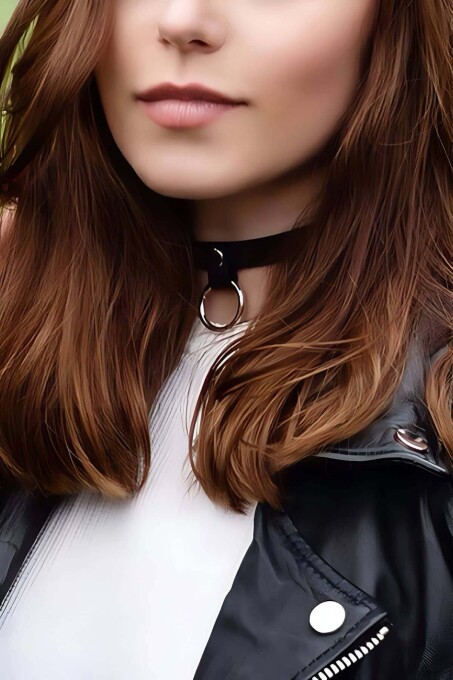 Stylish Leather Collar Necklace with Ring - 1