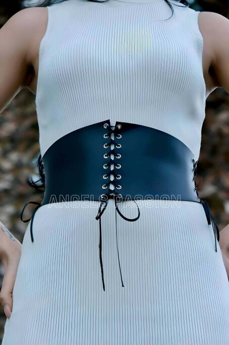 Stylish Leather Corset Belt with Rope Detail - 4