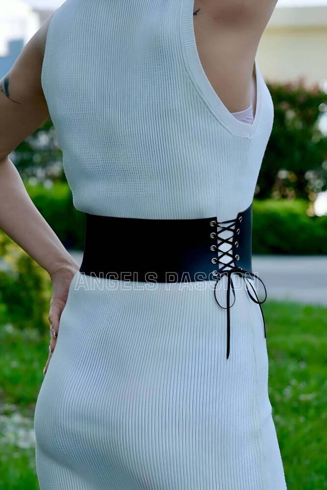 Stylish Leather Corset Belt with Rope Detail - 5