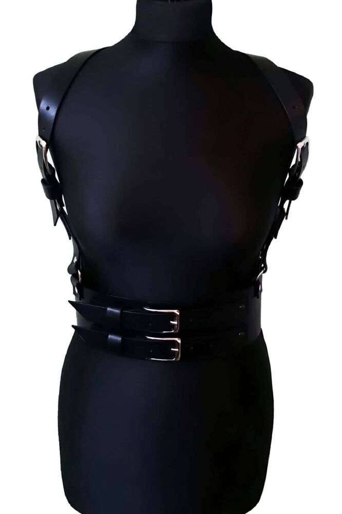 Stylish Leather Corset Harness and Dress Belt - 1