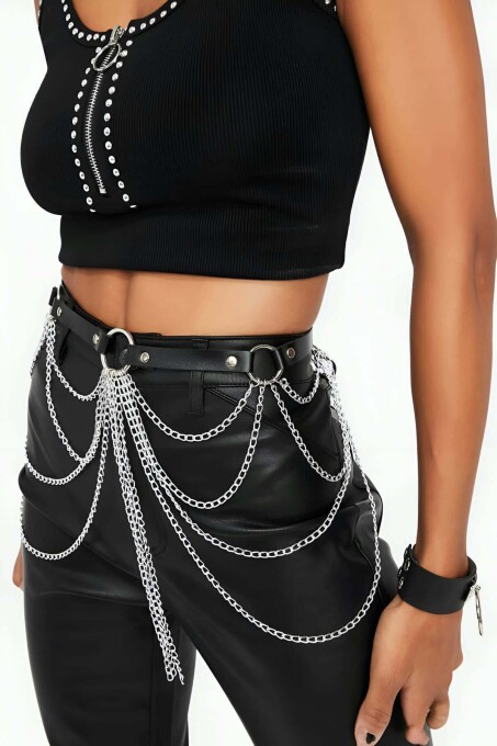 Stylish Leather Harness Belt with Chain Detail for Trendy Looks - 1