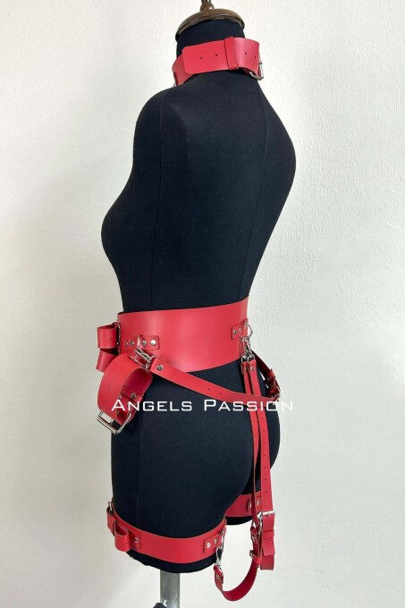 Stylish Leather Harness Suit with Cuffs, Women's Fancy Wear, Bdsm Set - 4