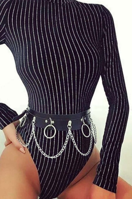 Stylish Leather Waist Harness with Chain Detail - 1