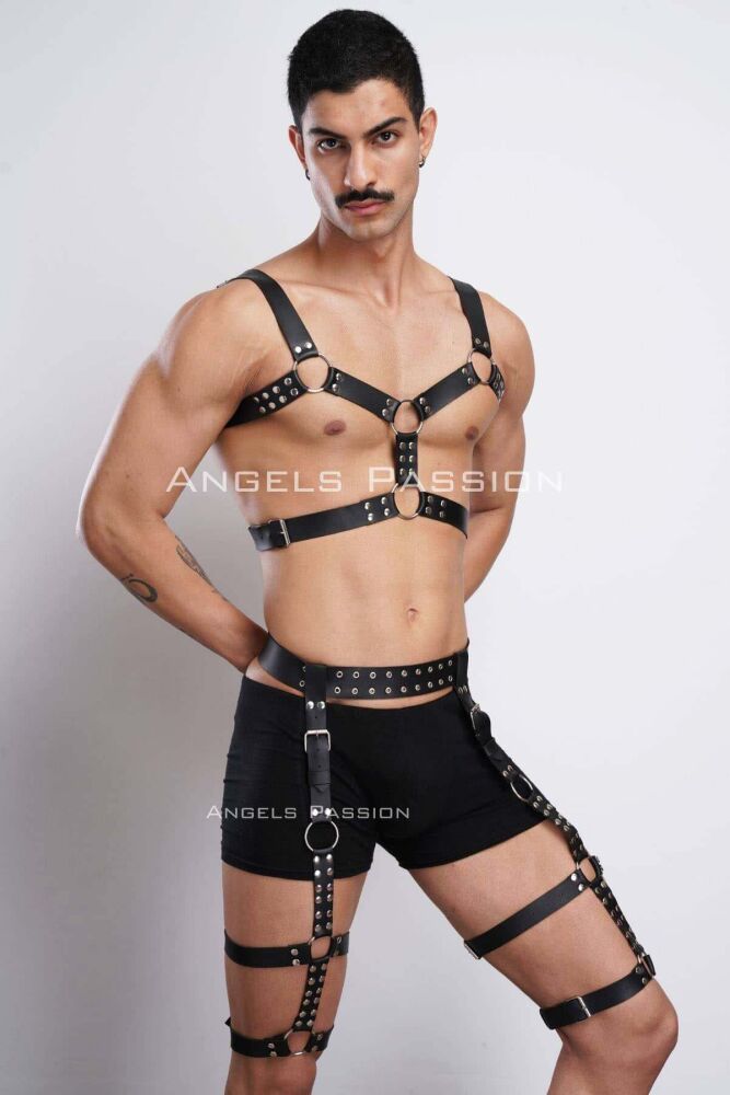 Stylish Men's Chest and Leg Harness Suit for Parties - 1