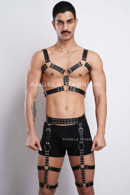 Stylish Men's Chest and Leg Harness Suit for Parties - 2