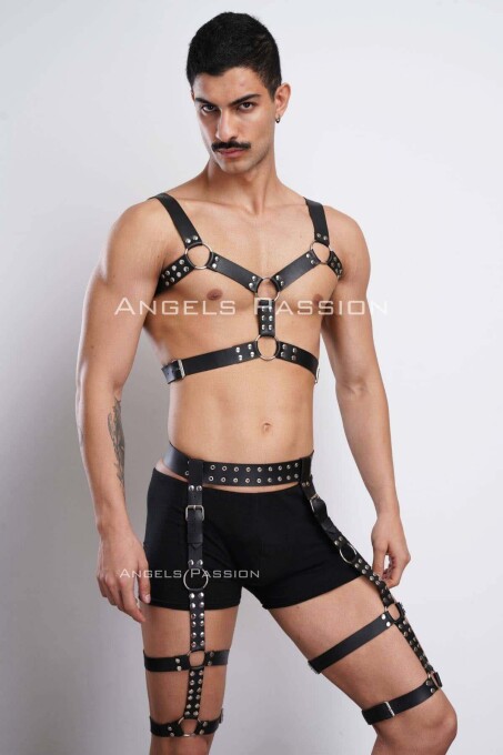 Stylish Men's Chest and Leg Harness Suit for Parties - 4