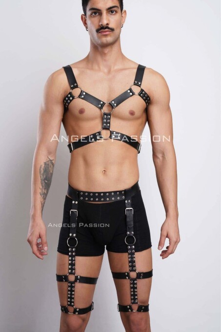 Stylish Men's Chest and Leg Harness Suit for Parties - 7