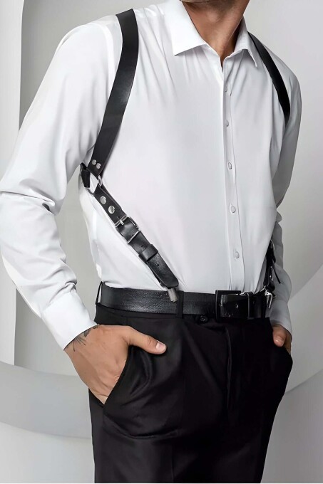 Stylish Men's Leather Belt with Back Detail - 1