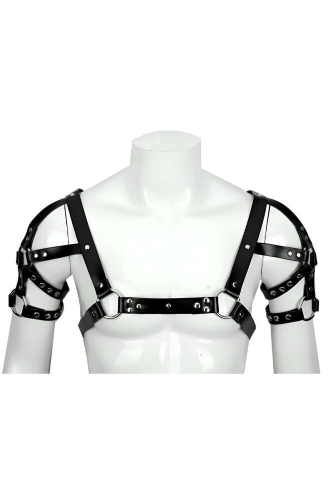 Stylish Men's Leather Harness with Shoulder and Sleeve Detail, Club Wear - 1