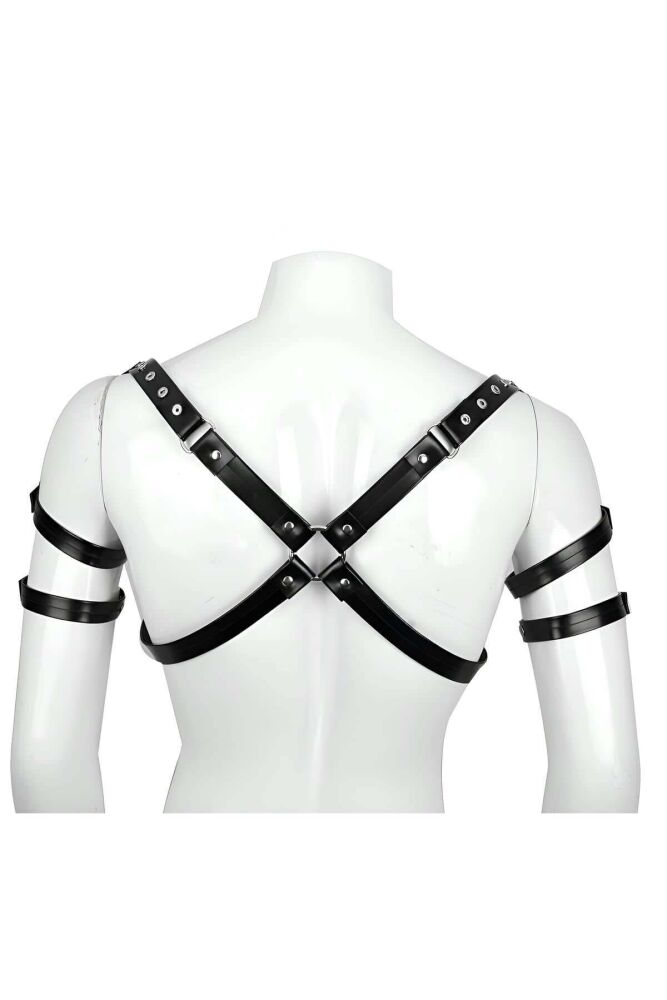 Stylish Men's Leather Harness with Shoulder and Sleeve Detail, Club Wear - 2