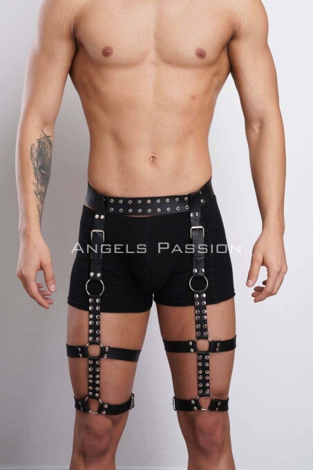 Stylish Men's Leg Harness with Rivet Detail, Fantasy Garter Harness - 2