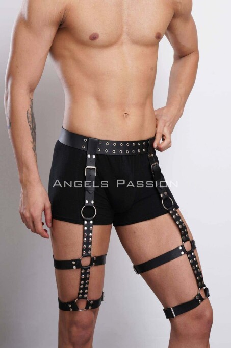 Stylish Men's Leg Harness with Rivet Detail, Fantasy Garter Harness - 3