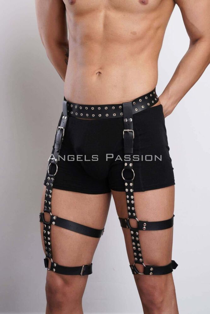 Stylish Men's Leg Harness with Rivet Detail, Fantasy Garter Harness - 6