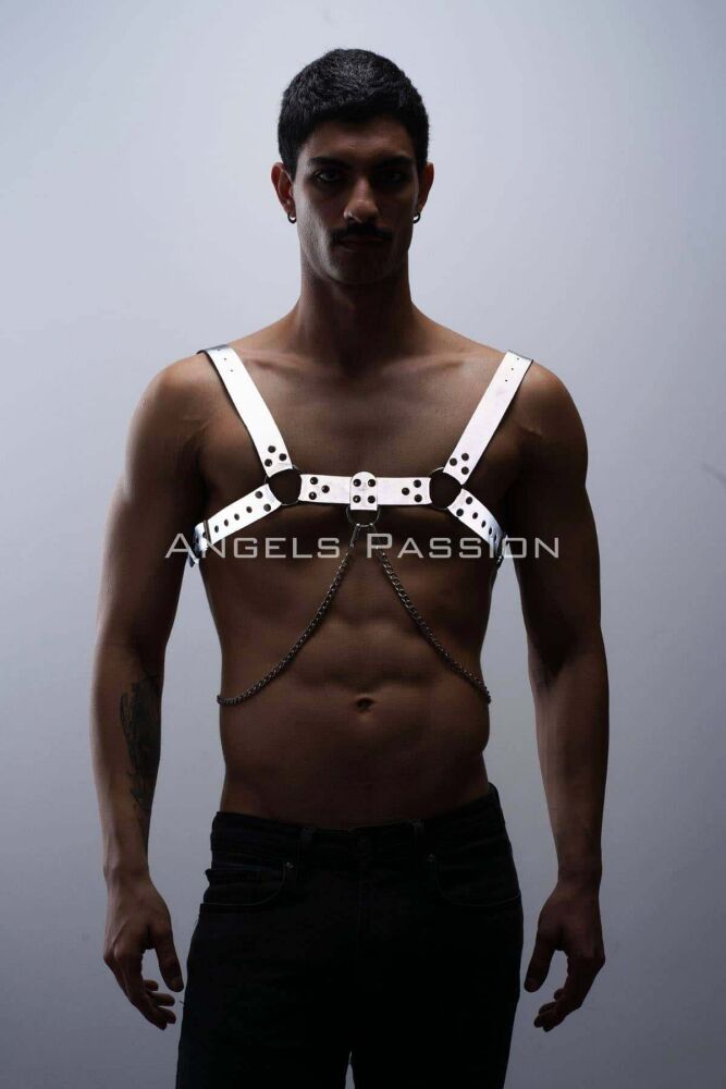 Stylish Men's Reflective Chain Detail Chest Harness - 1