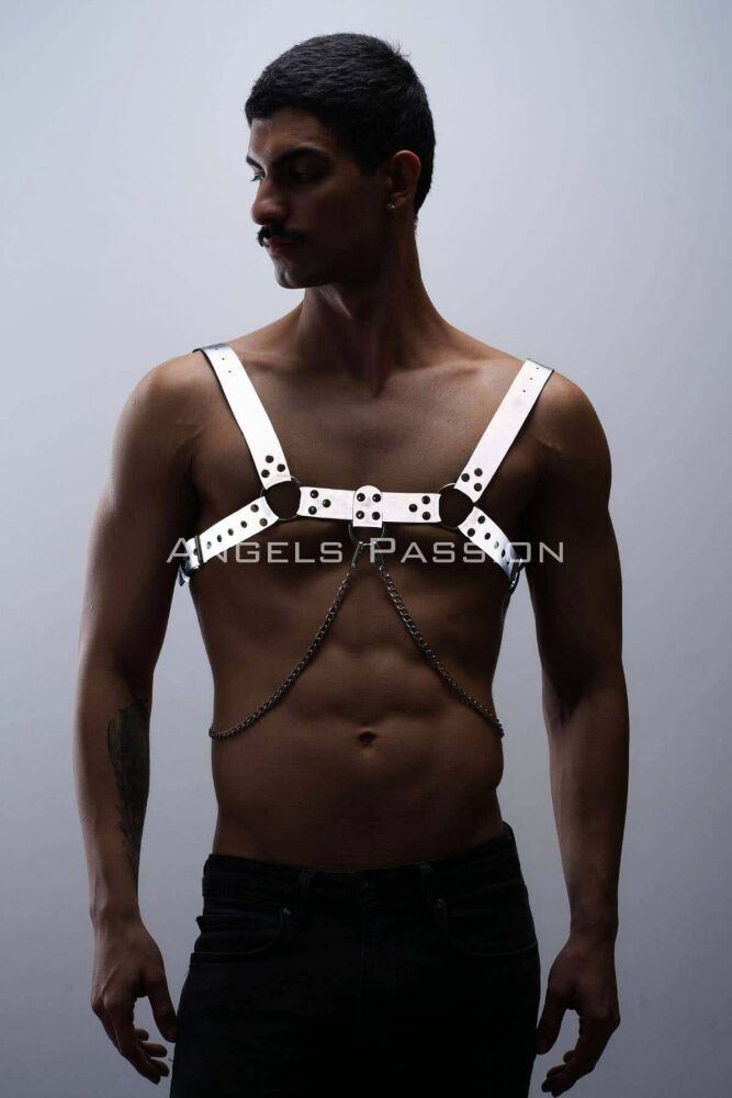 Stylish Men's Reflective Chain Detail Chest Harness - 2