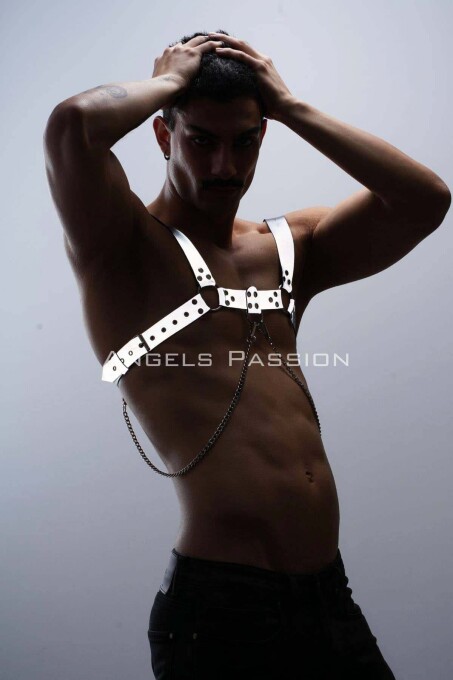 Stylish Men's Reflective Chain Detail Chest Harness - 5