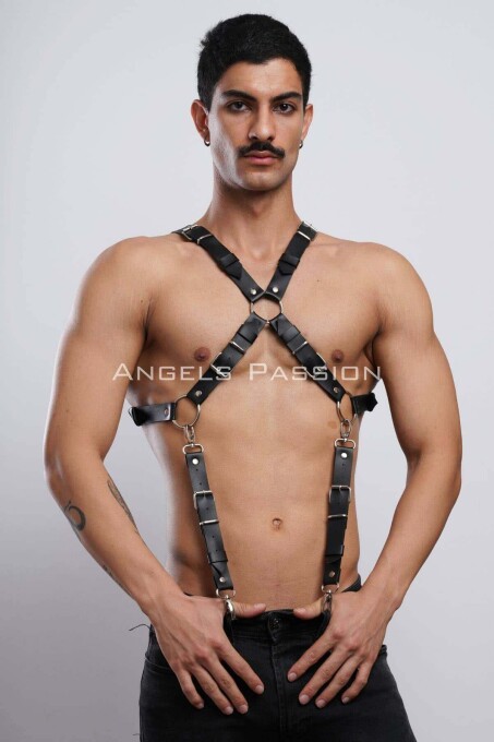 Stylish Men's Shirt Belt and Leather Chest Harness - 1