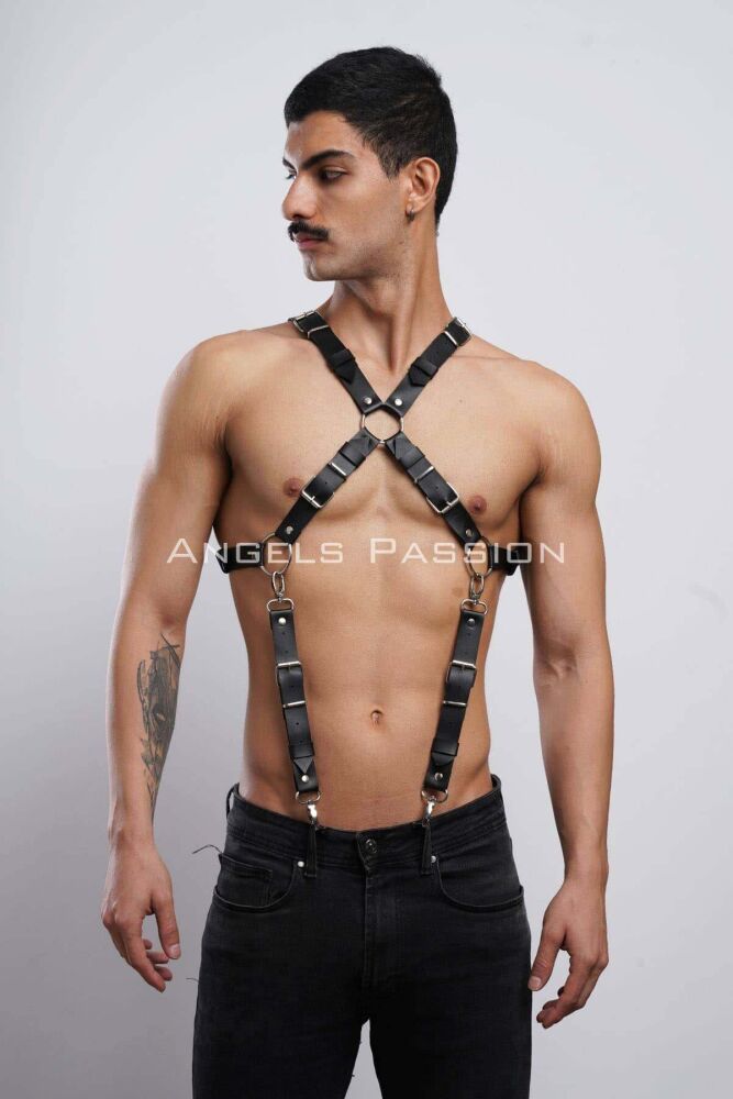 Stylish Men's Shirt Belt and Leather Chest Harness - 3