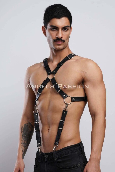 Stylish Men's Shirt Belt and Leather Chest Harness - 7