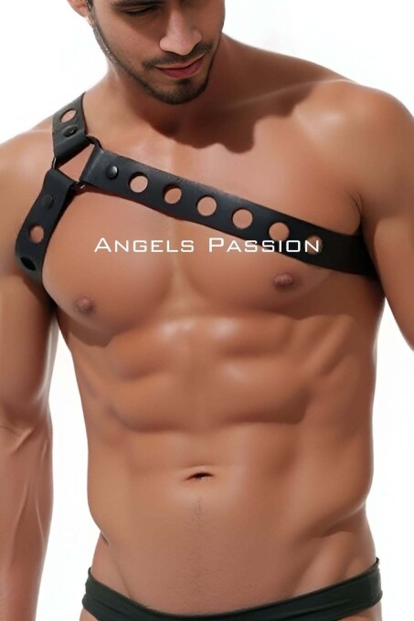 Stylish Men's Shoulder Harness with Round Hole Detail, Leather Shoulder Harness - 2