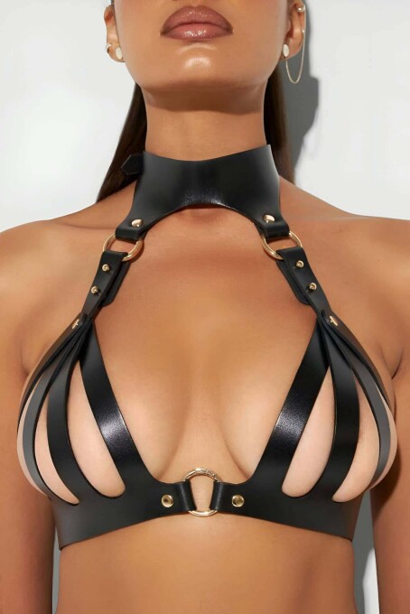 Stylish Open Crotch Leather Bra Set for Sexy Fantasy Wear - 4