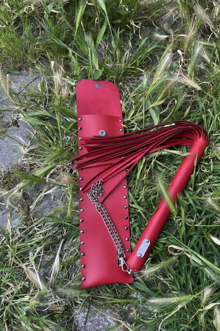 Stylish Red Leather Whip with Bag, Sexy Accessory - 1