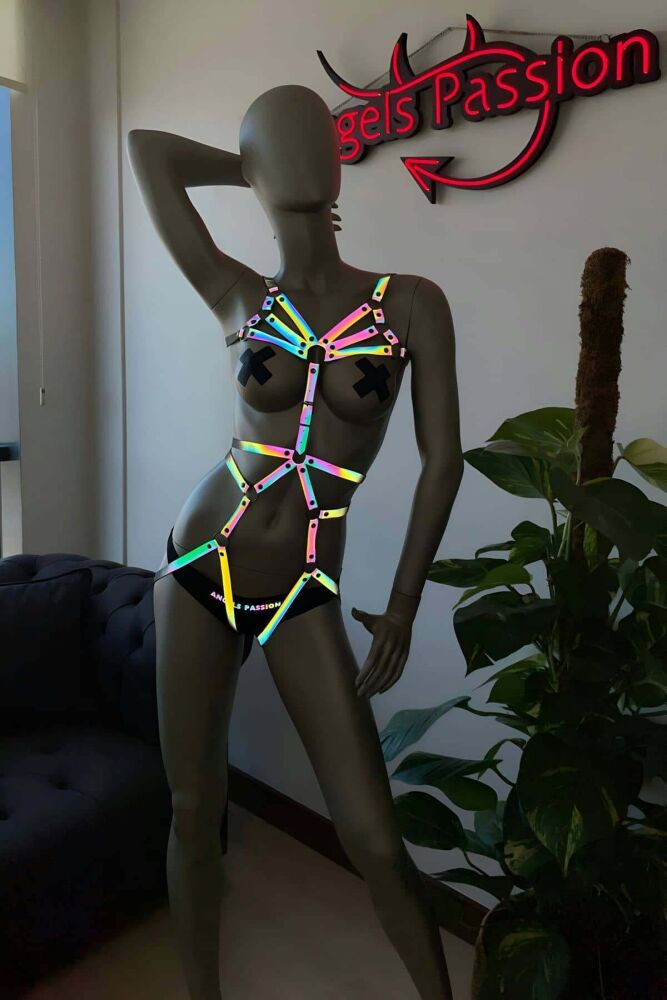 Stylish Reflective Body Harness for Pole Dance Clothing - 1