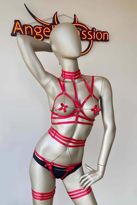 Stylish Rubber Body Harness with Red Bow - 4