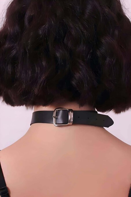 Stylish Tasseled Leather Choker Collar - 3