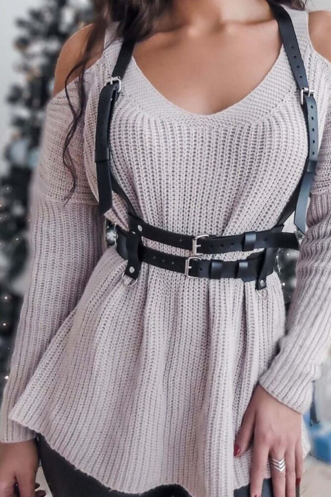 Tassel Shoulder Dress with Leather Waist Corset Belt - 1