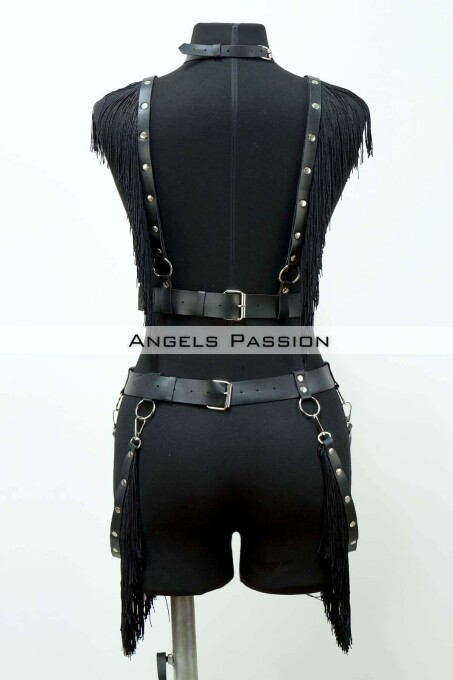 Tasseled Leather Harness Suit, Tasseled Dress Accessory - 5