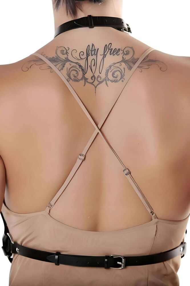 Under Breast Leather Belt Harness with String Detail - 4