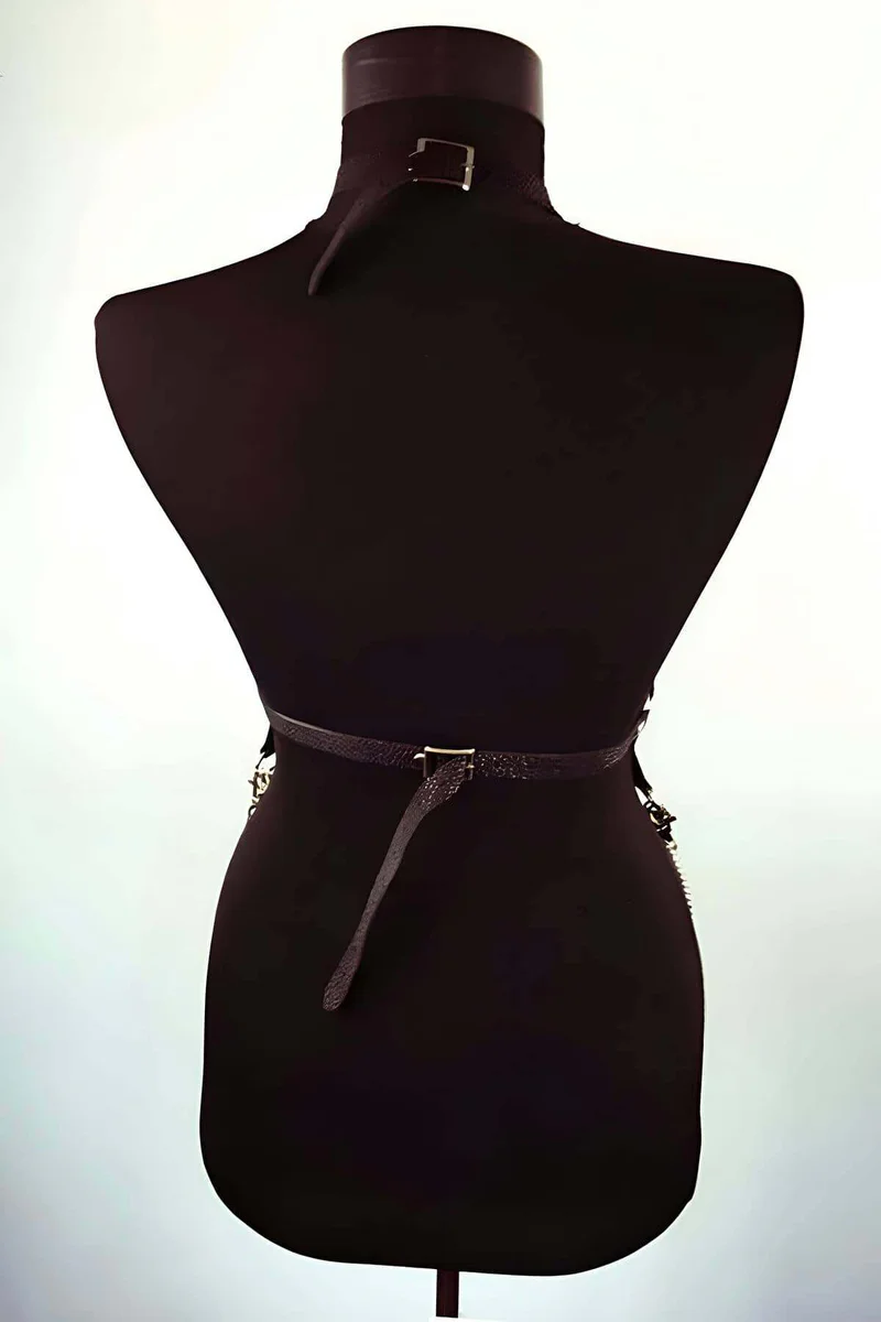 Black Faux Leather Choker Harness back
