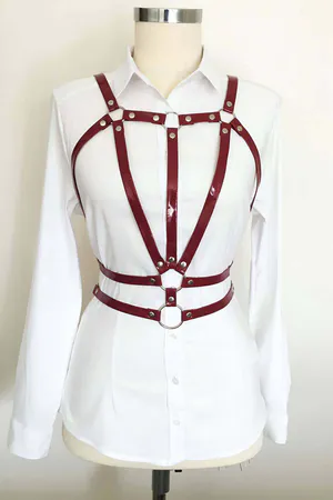 Red Faux Leather Body Harness - Adjustable Strappy Fashion Top