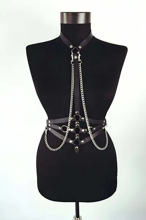 Sexy Body Harness with Chains - Adjustable Faux Leather Chest Straps