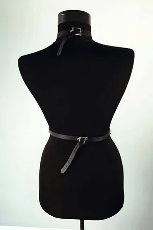 Sexy Body Harness with Chains - Adjustable Faux Leather Chest Straps
