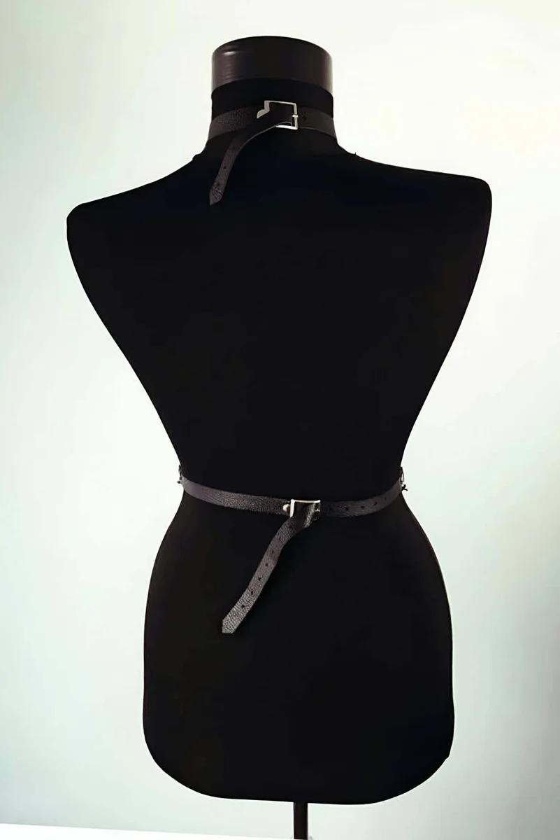 Sexy Body Harness with Chains - Adjustable Faux Leather Chest Straps