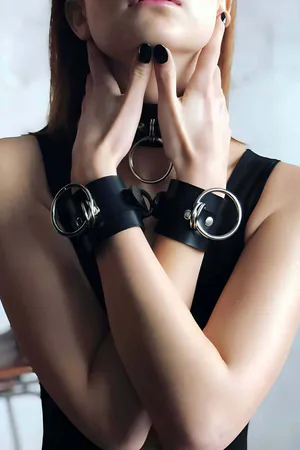 Faux Leather Choker Collar and Cuffs Set for Women