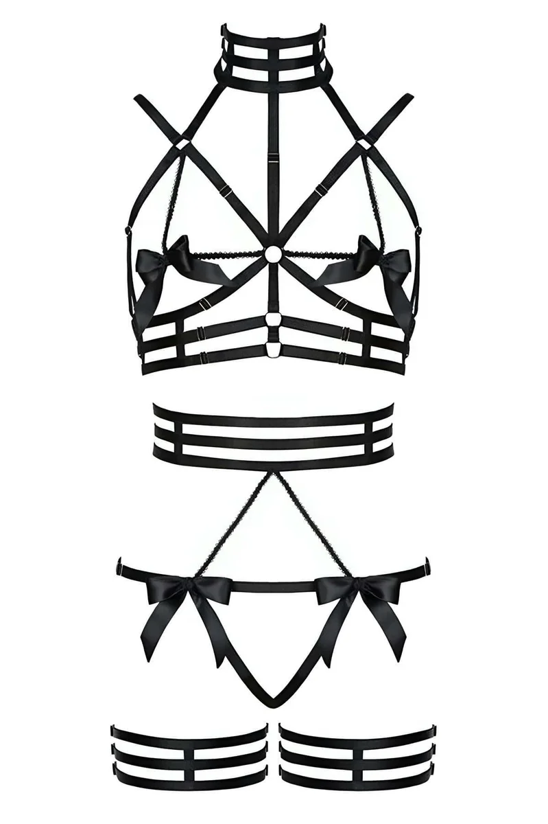 Sexy Harness Set Lingerie with Open Cups & Thigh Straps