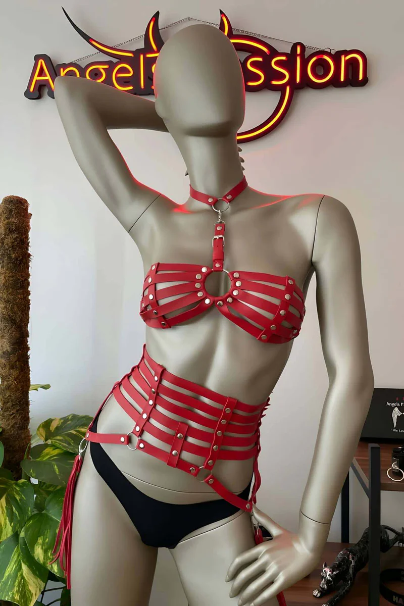 Red Faux Leather Harness Set | Adjustable Body Lingerie
