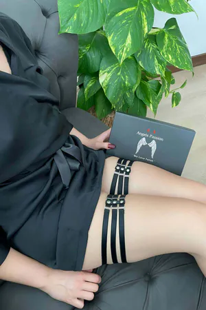 Black Faux Leather Thigh Harness Women Triple Straps Silver Studs