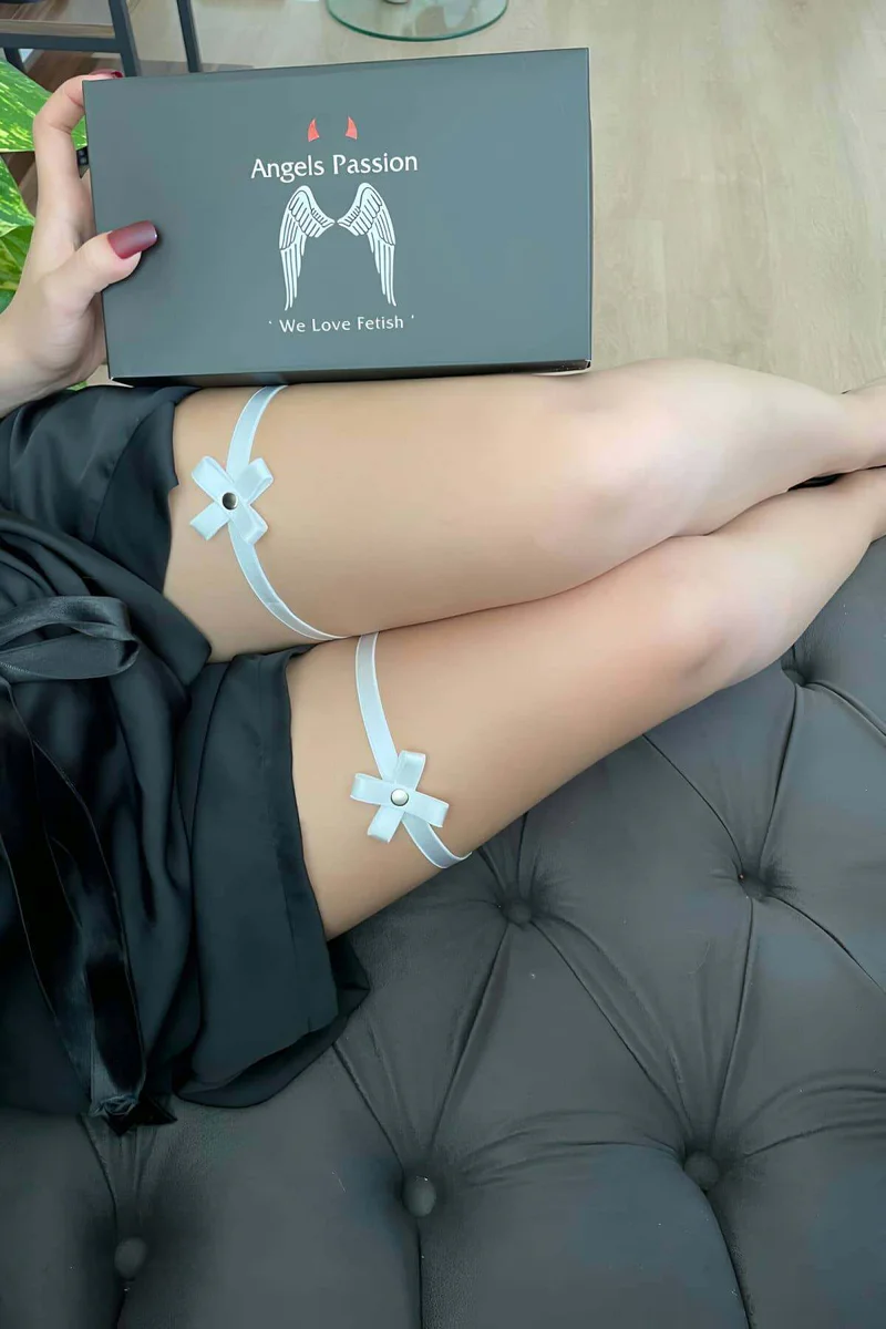 White Leg Harness with Satin Bow Detail