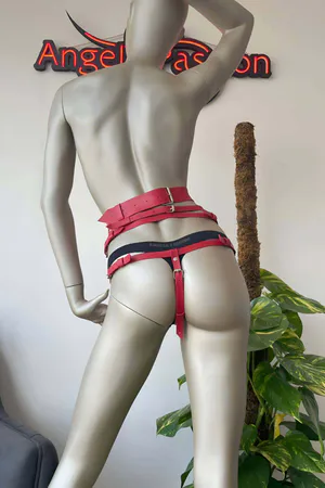 Red Faux Leather Body Harness with Tassel Garter Straps
