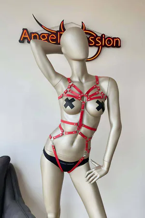 Red Faux Leather Adjustable Strappy Body Harness