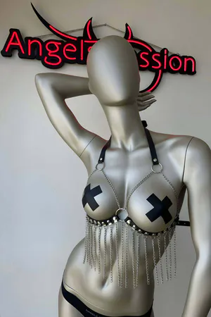 Chest Harness Top with Draping Chains & Studs for Women